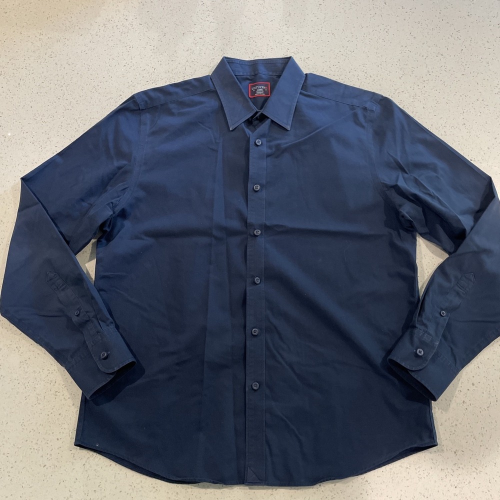 UNTUCKit Dress Shirt Mens Slim Fit Button up Casual Shirt Wrinkle Free L Navy